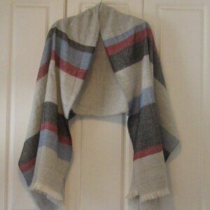 Isaac Mizrahi Oversized Scarf, 100% Acrylic, 73" x 25" Gray Blue & Pink   M478